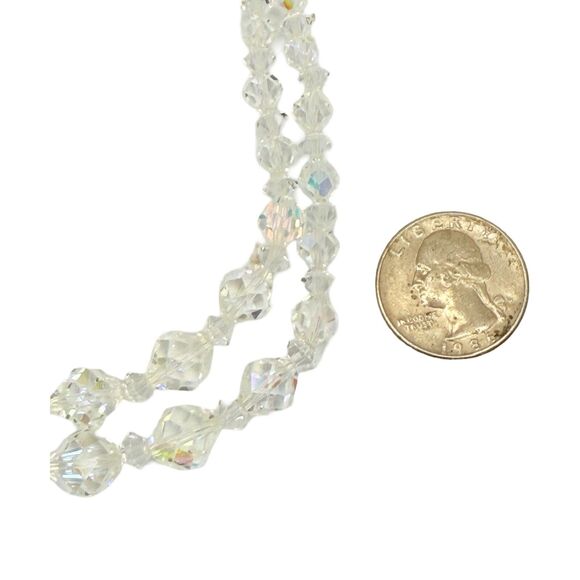 VTG Crystal Double Strand Necklace 17.5" Aurora Borealis Formal Wedding Jewelry - Picture 11 of 11